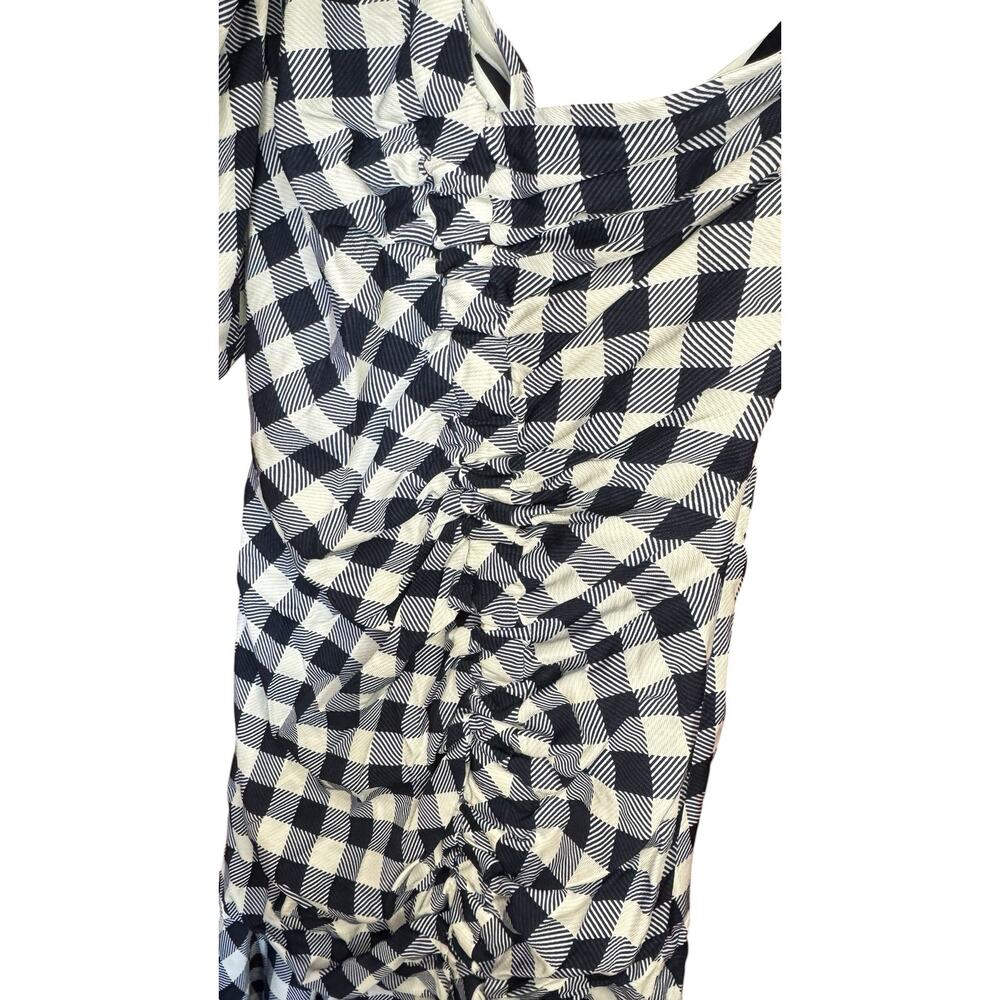 JONATHAN SIMKHAI Lux Twill One Sleeve Dress Midnight Blue Gingham Size 8 Preppy - Picture 6 of 14